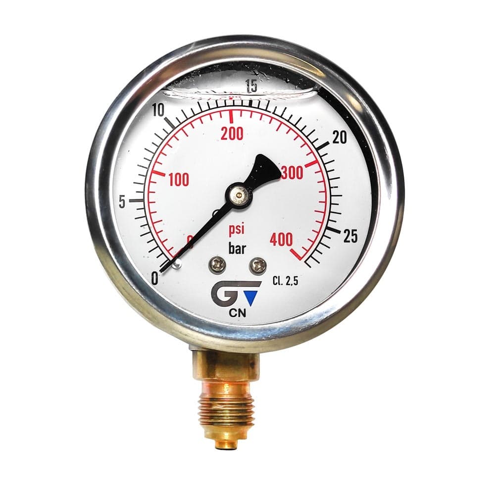 Manômetro DN63 Caixa em Aço Inoxidável com Glicerina Saída Vertical 1/4” BSP de 0 a 25 Bar - MAN-GB-3822025