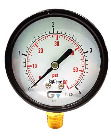 Manômetro DN63  Caixa em Aço sem Glicerina Saída Vertical 1/4” NPT  de 0 a 4 kgf/cm² - MAN-GB-3714004