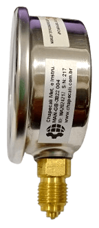 Manômetro DN63 Caixa em Aço Inoxidável com Glicerina Saída Vertical 1/4” BSP de 0 a 60 Bar - MAN-GB-3822060