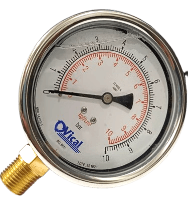 Manômetro DN100 Caixa em Aço Inoxidável com Glicerina Saída Vertical 1/2” BSP de 0 a 10 Kgf/cm² - MAN-VC0-10BAR